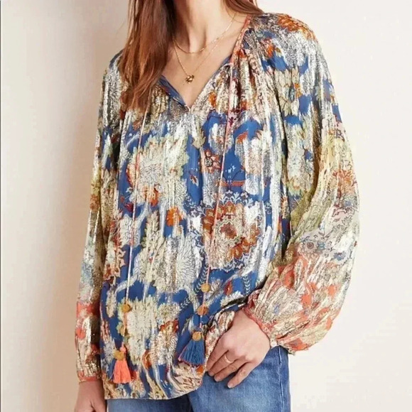 Anthropologie New Stephania Shimmer Peasant Blouse - Picture 5 of 5